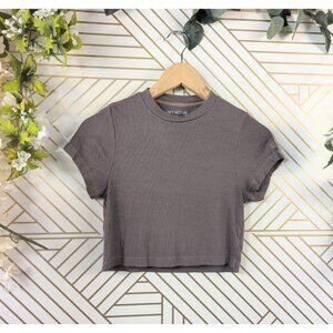 SET ACTIVE Women's Short Sleeve Cropped Ribbed T-Shirt Brown Size Small